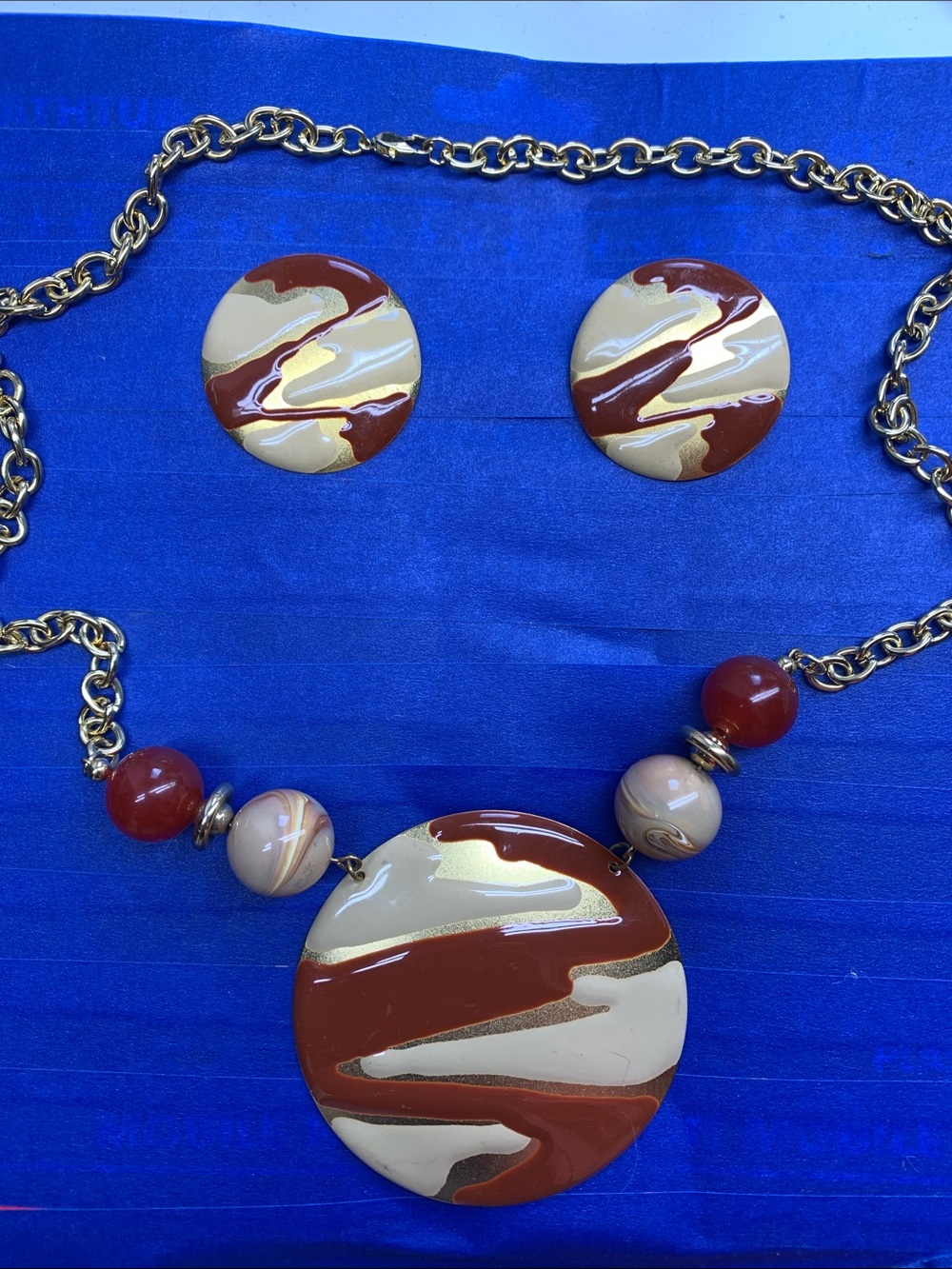 Statement Rust and Cream Pendant Necklace & Earrings Set